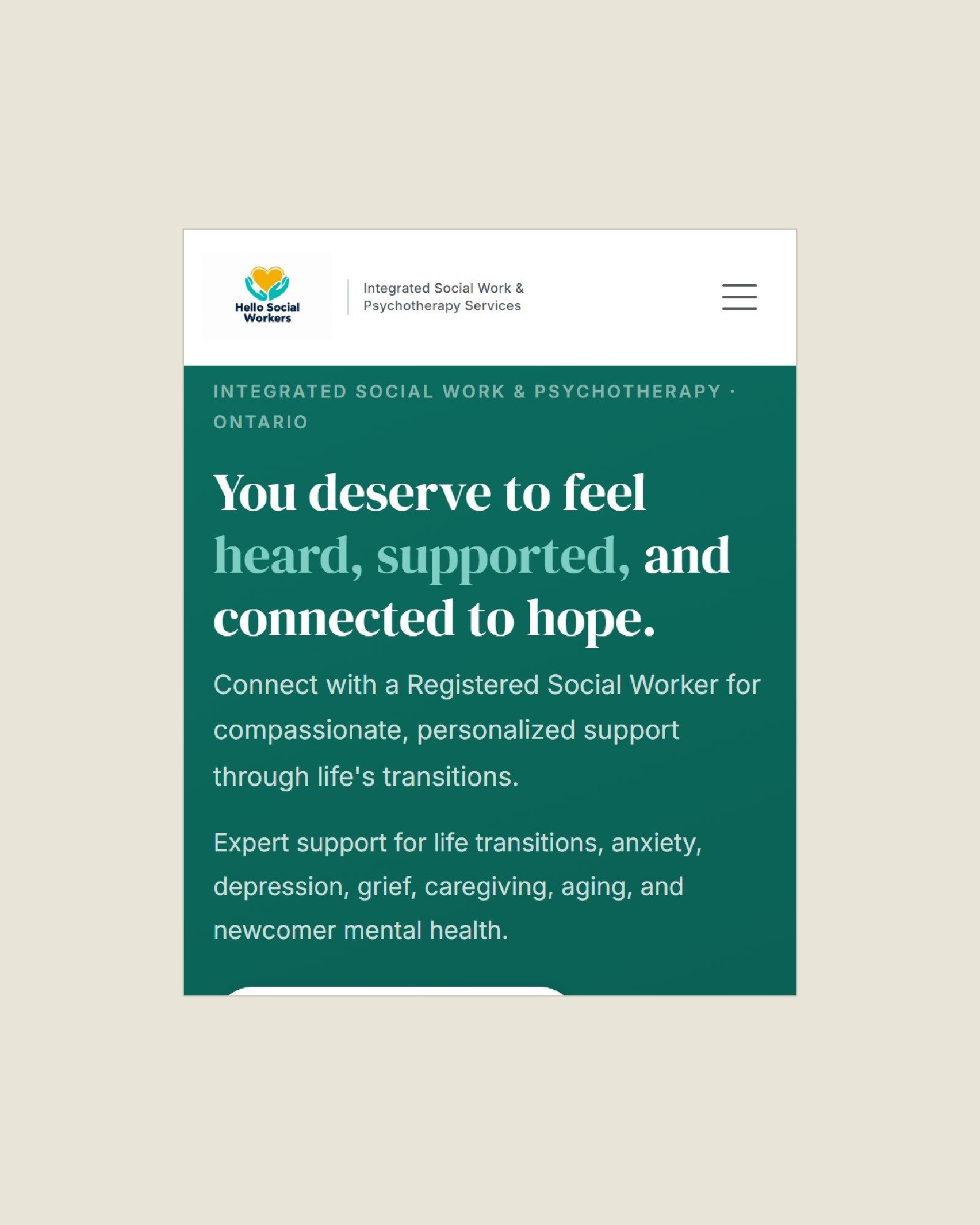 Hello Social Workers homepage on a phone