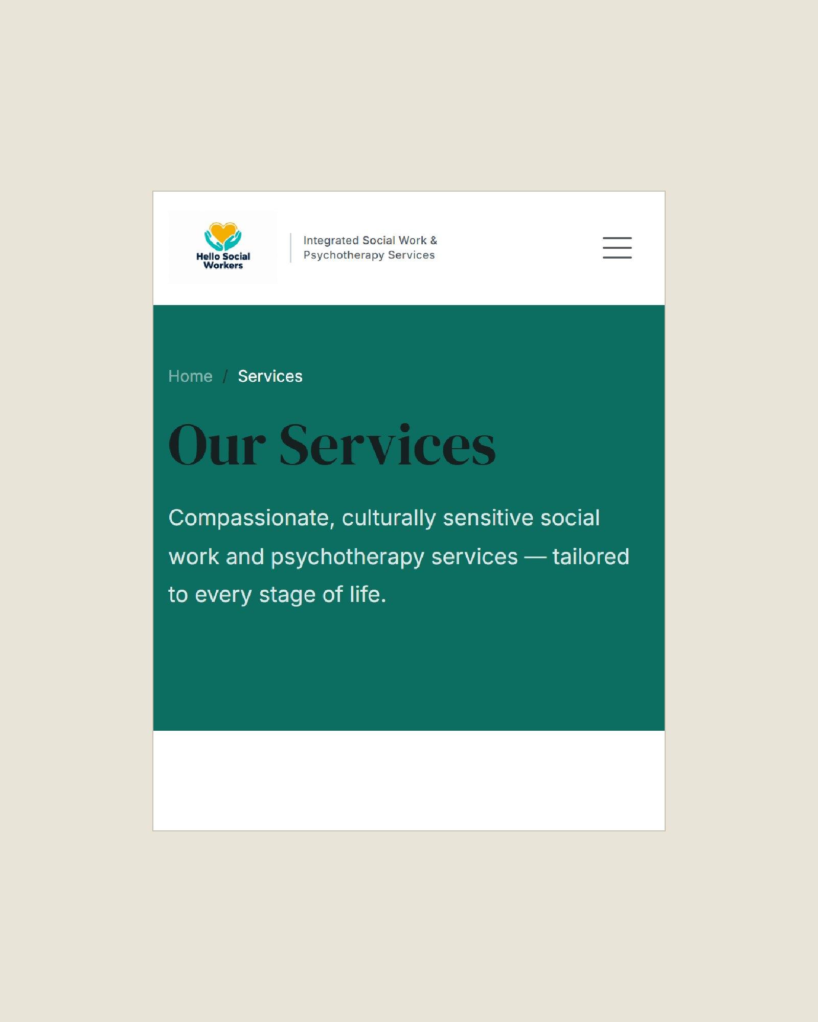 Hello Social Workers service index on a phone